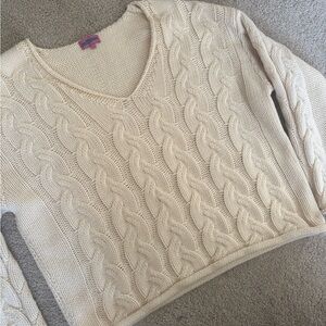 Edikted V-Neck Cable Knit Sweater in Cream